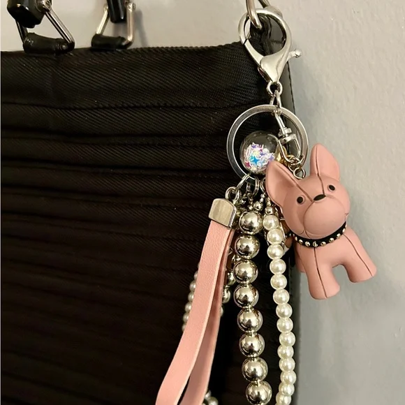 Pink Frenchy Dog Keychain with Pearl and Silver Beads - Picture 6 of 7
